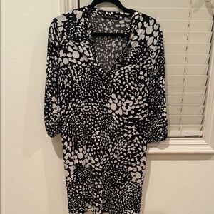 Banana Republic Monochrome Patterned Long Sleeve Dress